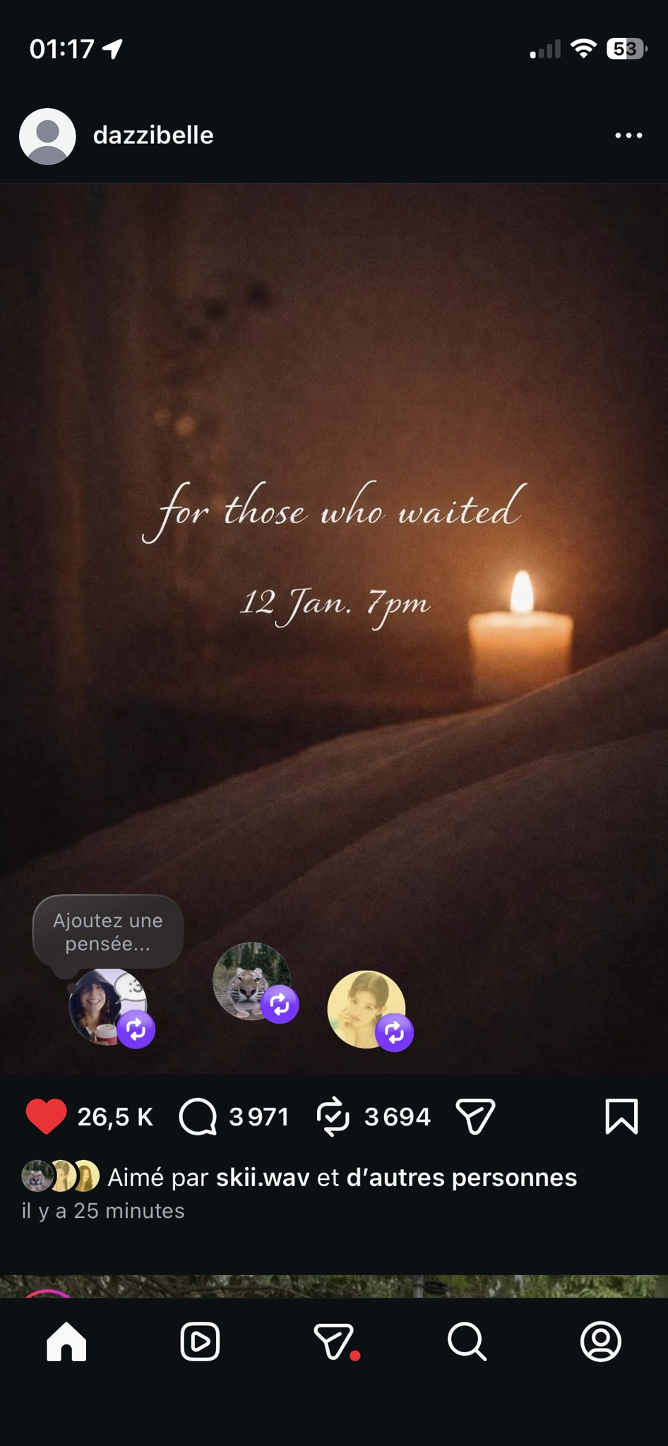 Une story de Danielle, qui annonce le 12 janvier quelque chose ???